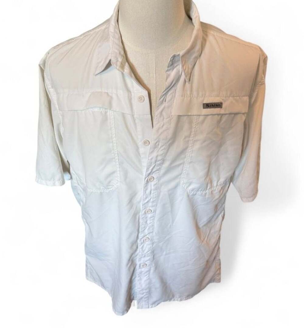 Simms Guide Series Men's White Short Sleeve Fishing Shirt Large